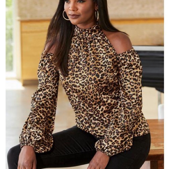 Boston Proper Cold Shoulder Leopard Print NEW - Picture 2 of 10